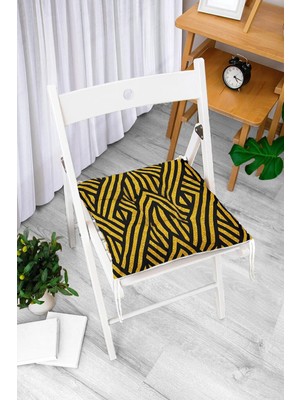 Rem Home Rengirenk Dekoratif Sandalye Minderi Beyaz Geometrik Bağcıklı 40 x 40 cm Mutfak Balkon Oturma Minderi