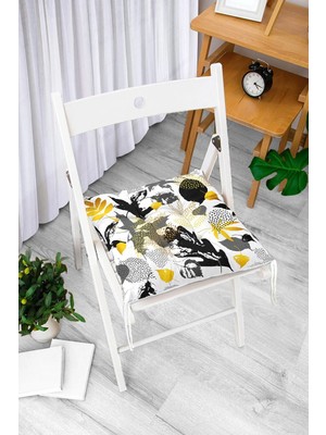 Rem Home Rengirenk Dekoratif Sandalye Minderi Beyaz Yaprak Bağcıklı 40 x 40 cm Mutfak Balkon Oturma Minderi