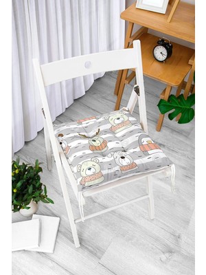 Rem Home Rengirenk Dekoratif Sandalye Minderi Beyaz Modern Bağcıklı 40 x 40 cm Mutfak Balkon Oturma Minderi