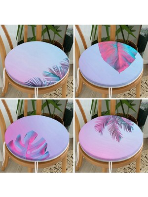 Rem Home Rengirenk Dekoratif Sandalye Minderi Sarı Yaprak Yuvarlak 40 x 40 cm Mutfak Balkon Oturma Minderi