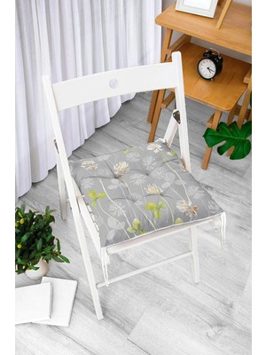 Rem Home Rengirenk Dekoratif Sandalye Minderi Beyaz Yaprak Bağcıklı 40 x 40 cm Mutfak Balkon Oturma Minderi