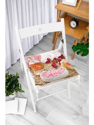 Rem Home Rengirenk Dekoratif Sandalye Minderi Beyaz Hayvan Bağcıklı 40 x 40 cm Mutfak Balkon Oturma Minderi