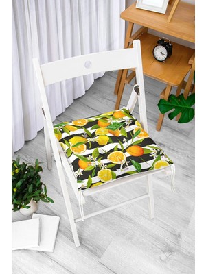 Rem Home Rengirenk Dekoratif Sandalye Minderi Beyaz Çizgili Kare Bağcıklı 40 x 40 cm Mutfak Balkon Oturma Minderi
