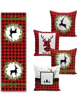 Rem Home Rengirenk Dekoratif Kırlent Kılıfı Kırmızı Ekose 43 x 43 cm Salon Koltuk Kanepe Yastık Kılıfı