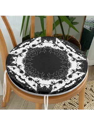 Rem Home Rengirenk Dekoratif Sandalye Minderi Siyah Yuvarlak 40 x 40 cm Mutfak Balkon Oturma Minderi
