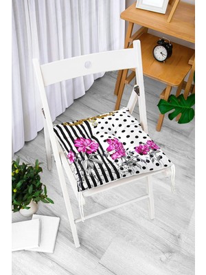 Rem Home Rengirenk Dekoratif Sandalye Minderi Beyaz Modern 40 x 40 cm Mutfak Balkon Oturma Minderi