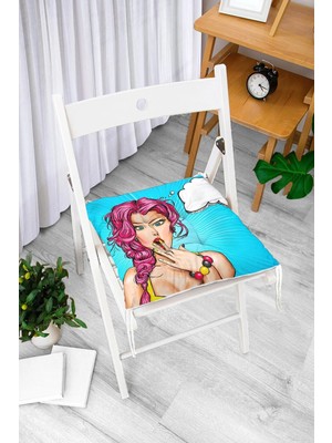 Rem Home Rengirenk Dekoratif Sandalye Minderi Beyaz Hayvan Kare Bağcıklı 40 x 40 cm Mutfak Balkon Oturma Minderi