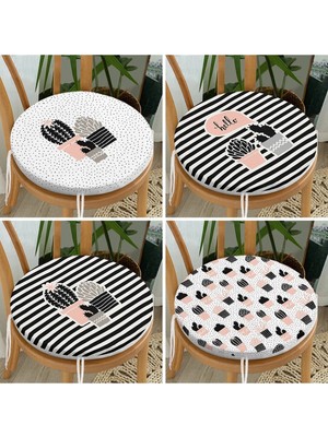Rem Home Rengirenk Dekoratif Sandalye Minderi Beyaz Yuvarlak 40 x 40 cm Mutfak Balkon Oturma Minderi