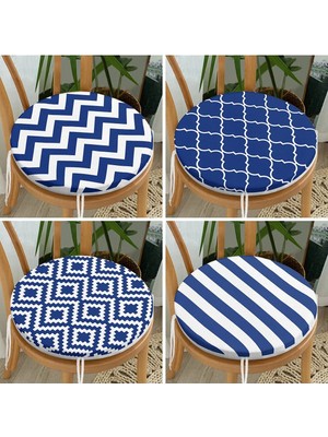Rem Home Rengirenk Dekoratif Sandalye Minderi Lacivert Geometrik Yuvarlak 40 x 40 cm Mutfak Balkon Oturma Minderi