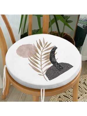 Rem Home Rengirenk Dekoratif Sandalye Minderi Beyaz Yaprak Yuvarlak 40 x 40 cm Mutfak Balkon Oturma Minderi