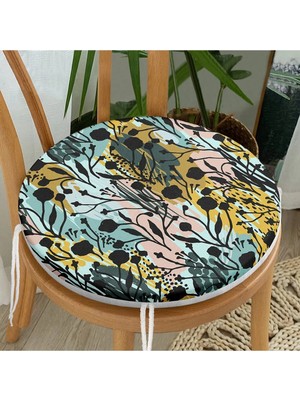 Rem Home Rengirenk Dekoratif Sandalye Minderi Beyaz Modern Yuvarlak 40 x 40 cm Mutfak Balkon Oturma Minderi