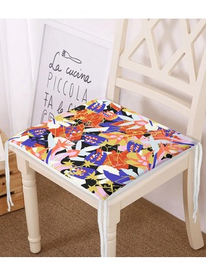 Rem Home Rengirenk Dekoratif Sandalye Minderi Siyah Geometrik 40 x 40 cm Mutfak Balkon Oturma Minderi