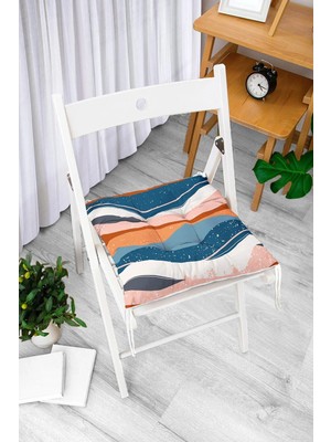 Rem Home Rengirenk Dekoratif Sandalye Minderi Beyaz Geometrik Bağcıklı 40 x 40 cm Mutfak Balkon Oturma Minderi