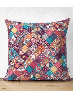 Rem Home Rengirenk Dekoratif Kırlent Kılıfı Sarı Geometrik 43 x 43 cm Salon Koltuk Kanepe Yastık Kılıfı