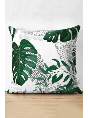 Rem Home Rengirenk Dekoratif Kırlent Kılıfı Yeşil Yaprak 43 x 43 cm Salon Koltuk Kanepe Yastık Kılıfı