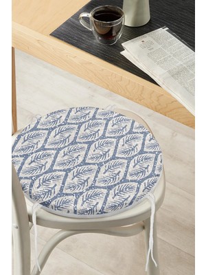 Rem Home Rengirenk Dekoratif Sandalye Minderi Beyaz Yaprak Yuvarlak 40 x 40 cm Mutfak Balkon Oturma Minderi