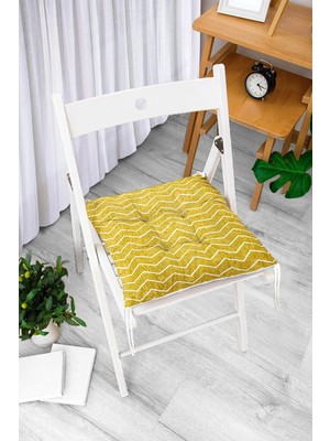 Rem Home Rengirenk Dekoratif Sandalye Minderi Beyaz Geometrik Bağcıklı 40 x 40 cm Mutfak Balkon Oturma Minderi