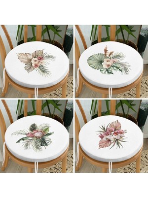 Rem Home Rengirenk Dekoratif Sandalye Minderi Sarı Yaprak Yuvarlak 40 x 40 cm Mutfak Balkon Oturma Minderi