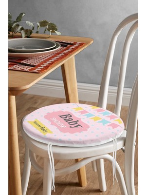 Rem Home Rengirenk Dekoratif Sandalye Minderi Pembe Yuvarlak 40 x 40 cm Mutfak Balkon Oturma Minderi