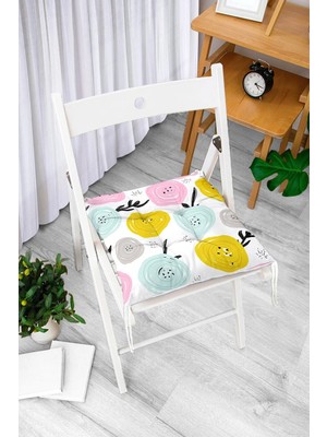 Rem Home Rengirenk Dekoratif Sandalye Minderi Beyaz Modern Bağcıklı 40 x 40 cm Mutfak Balkon Oturma Minderi