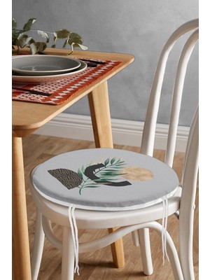 Rem Home Rengirenk Dekoratif Sandalye Minderi Gri Yaprak Yuvarlak 40 x 40 cm Mutfak Balkon Oturma Minderi