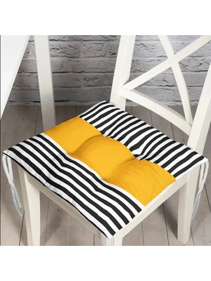 Rem Home Rengirenk Dekoratif Sandalye Minderi Beyaz Çizgili Bağcıklı 40 x 40 cm Mutfak Balkon Oturma Minderi