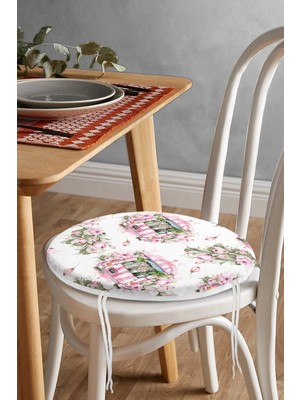 Rem Home Rengirenk Dekoratif Sandalye Minderi Sarı Yuvarlak 40 x 40 cm Mutfak Balkon Oturma Minderi