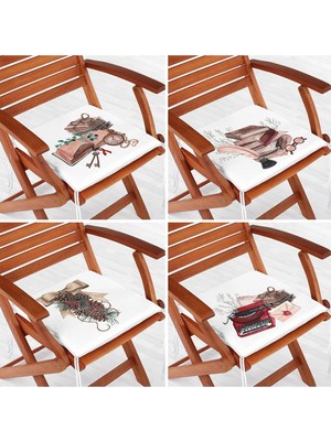 Rem Home Rengirenk Dekoratif Sandalye Minderi Beyaz Modern 40 x 40 cm Mutfak Balkon Oturma Minderi