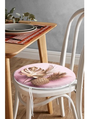 Rem Home Rengirenk Dekoratif Sandalye Minderi Sarı Yaprak Yuvarlak 40 x 40 cm Mutfak Balkon Oturma Minderi
