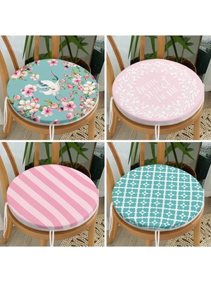 Rem Home Rengirenk Dekoratif Sandalye Minderi Pembe Yuvarlak 40 x 40 cm Mutfak Balkon Oturma Minderi