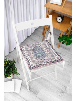 Rem Home Rengirenk Dekoratif Sandalye Minderi Beyaz Hayvan Bağcıklı 40 x 40 cm Mutfak Balkon Oturma Minderi