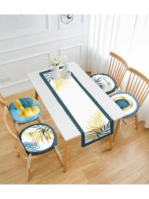 Rem Home Rengirenk Dekoratif Sandalye Minderi Sarı Yaprak Yuvarlak 45 x 140 cm Mutfak Balkon Oturma Minderi