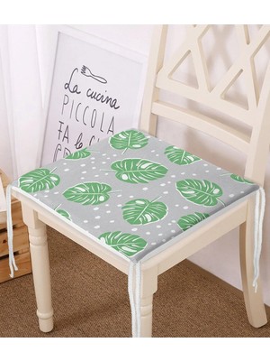 Rem Home Rengirenk Dekoratif Sandalye Minderi Gri Yaprak 40 x 40 cm Mutfak Balkon Oturma Minderi