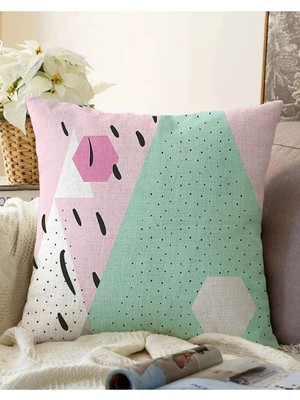Rem Home Rengirenk Dekoratif Kırlent Kılıfı Beyaz Geometrik 43 x 43 cm Salon Koltuk Kanepe Yastık Kılıfı