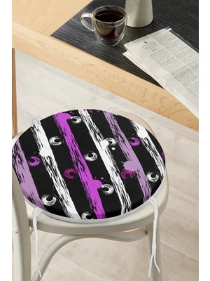 Rem Home Rengirenk Dekoratif Sandalye Minderi Siyah Modern Yuvarlak 40 x 40 cm Mutfak Balkon Oturma Minderi