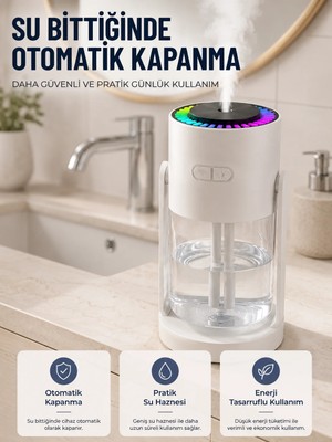 Miss Mojo LED Işıklı Hava Nemlendirme Cihazı Şeffaf Su Hazneli Sessiz Masaüstü Nemlendirici