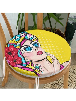 Rem Home Rengirenk Dekoratif Sandalye Minderi Sarı Yuvarlak 40 x 40 cm Mutfak Balkon Oturma Minderi