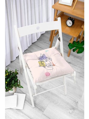 Rem Home Rengirenk Dekoratif Sandalye Minderi Beyaz Bohem Bağcıklı 40 x 40 cm Mutfak Balkon Oturma Minderi