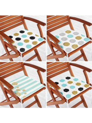 Rem Home Rengirenk Dekoratif Sandalye Minderi Beyaz Geometrik 40 x 40 cm Mutfak Balkon Oturma Minderi