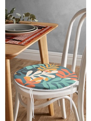 Rem Home Rengirenk Dekoratif Sandalye Minderi Yaprak Yuvarlak 40 x 40 cm Mutfak Balkon Oturma Minderi