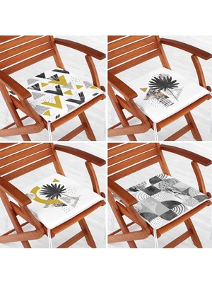 Rem Home Rengirenk Dekoratif Sandalye Minderi Sarı Geometrik 40 x 40 cm Mutfak Balkon Oturma Minderi