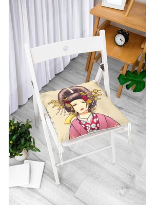 Rem Home Rengirenk Dekoratif Sandalye Minderi Beyaz Modern Bağcıklı 40 x 40 cm Mutfak Balkon Oturma Minderi