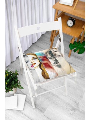 Rem Home Rengirenk Dekoratif Sandalye Minderi Beyaz Hayvan Bağcıklı 40 x 40 cm Mutfak Balkon Oturma Minderi