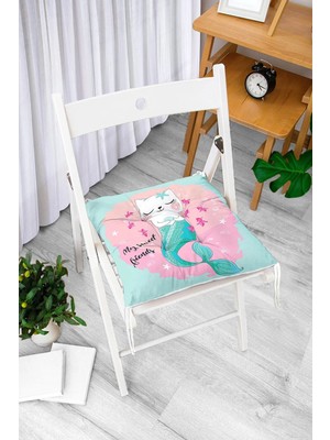 Rem Home Rengirenk Dekoratif Sandalye Minderi Beyaz Hayvan Bağcıklı 40 x 40 cm Mutfak Balkon Oturma Minderi