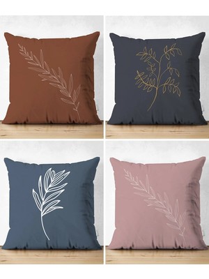 Rem Home Rengirenk Dekoratif Kırlent Kılıfı Yaprak 43 x 43 cm Salon Koltuk Kanepe Yastık Kılıfı