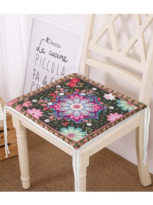 Rem Home Rengirenk Dekoratif Sandalye Minderi Sarı Etnik 40 x 40 cm Mutfak Balkon Oturma Minderi