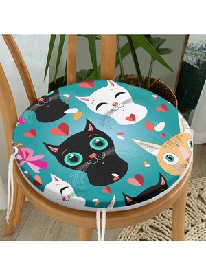 Rem Home Rengirenk Dekoratif Sandalye Minderi Mavi Modern Yuvarlak 40 x 40 cm Mutfak Balkon Oturma Minderi