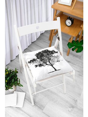 Rem Home Rengirenk Dekoratif Sandalye Minderi Beyaz Hayvan Bağcıklı 40 x 40 cm Mutfak Balkon Oturma Minderi