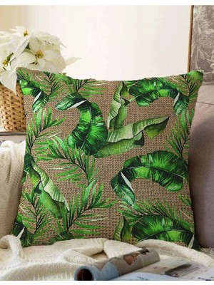 Rem Home Rengirenk Dekoratif Kırlent Kılıfı Yeşil Yaprak 43 x 43 cm Salon Koltuk Kanepe Yastık Kılıfı