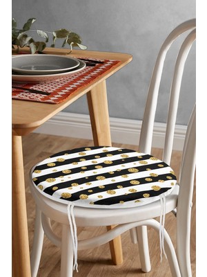 Rem Home Rengirenk Dekoratif Sandalye Minderi Beyaz Puantiye Yuvarlak 40 x 40 cm Mutfak Balkon Oturma Minderi